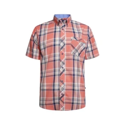Image of KAM Check Shirt Short Sleeve Chest Pocket Button Down Casual Mens Plus Size 6312 (UK, Alpha, 3XL, Plus, Regular, Peach)