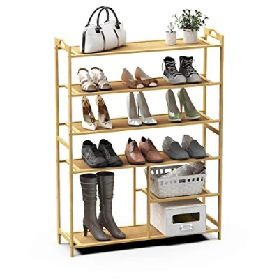 Image of Lesfit Shoe Rack, 6 Tier Bamboo Racks Storage Organizer