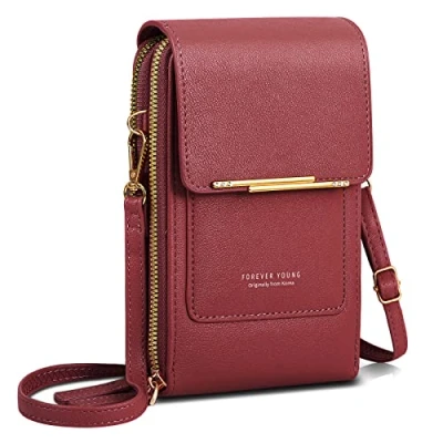 Image of AIFILLE Small Handbags Women, Holiday Essentials for Ladies Bags Phone Purse with Special Cell Pocket, Girls&#039; Crossbody Long Strap, Women Bags, Wine Red