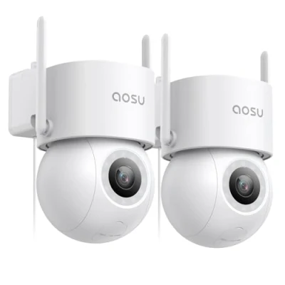 Image of AOSU 2PACK Security Camera Outdoor Wifi Wired with 400Lm Spotlight Full Color Night Vision, 360PTZ CCTV Camera, 3K 5MP Surveillance Cameras 24/7 Recording, Vehicle and Protection