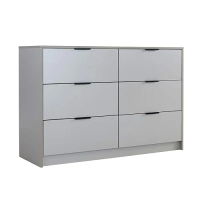 Image of Home Source Bedroom Chest Clothing Storage Cabinet, 6 Drawers, Grey