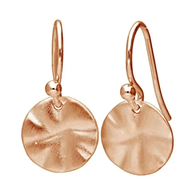 Image of Rose Gold Plated Sterling Silver Hammered Disc Drop Earrings