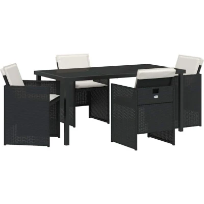 Image of vidaXL 5 Piece Garden Dining Set with Cushions Black Poly Rattan