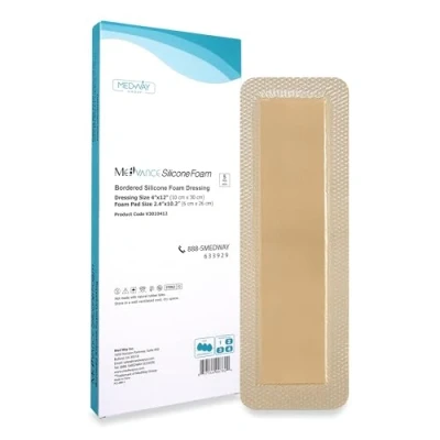 Image of MedVanceTM Silicone Bordered Adhesive Foam Dressing Size 10 cm x 30 (6 26 pad) Box of 5 dressings