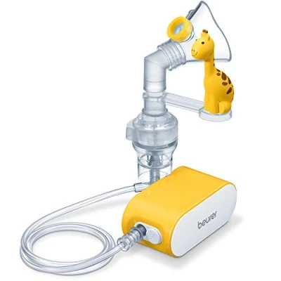 Image of Beurer IH58UK Kids Compact Nebuliser for colds, Asthma, and Respiratory Problems Quiet Inhaler Using Compressed air Technology Electric with Playful Giraffe to Help Relax Children