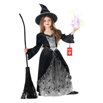 Image of Morph Costumes Dark Witch Costume Kids For Girls Halloween Outfit 10 12 Years