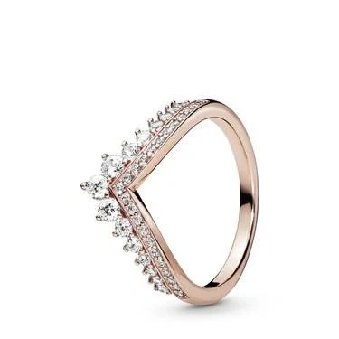 Image of PANDORA Timeless Women&#039;s 14k Rose Gold Plated Princess Sparkling Cubic Zirconia Wishbone Ring, Size 50, No Box