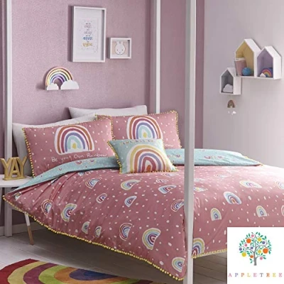 Image of Appletree Rainbow Pom Duvet Cover Set, 100% Cotton, Pink, Single