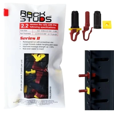 Image of Rackstuds R20 Rack Mount Solution II Hardware Nuts &amp; Screw Replacement for Server Rails, 19&quot; Square Punched Vertical Cage Replacement, Red 2.2mm/0.086&quot;, 20 Pack