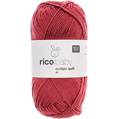 Image of Rico Baby Cotton Soft Dk Wool Red and Easy Care Blend Yarn for Knitting Crocheting (067 Raspberry)