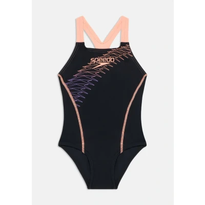 Image of Speedo Girls Medley Logo Medalist Swimsuit Swimming Costume Orange Size 9 10 Years