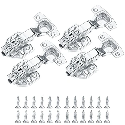 Image of 4 Pcs Kitchen Units Door Hinges, Soft Close Cupboard Wardrobe Doors Folding Hinge with Screws, Full Overlay Mute Cabinet Hinges