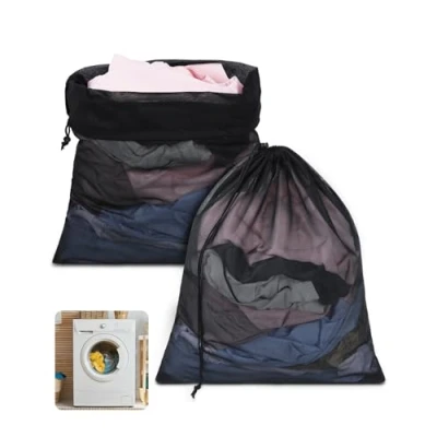 Image of OTraki 2Pcs Mesh Laundry Bags with Drawstring Black Net Washing for Machine 20 x 24 inch Organizer Bag Travel Delicates Toy Storage College Dorm Apartment Dwellers