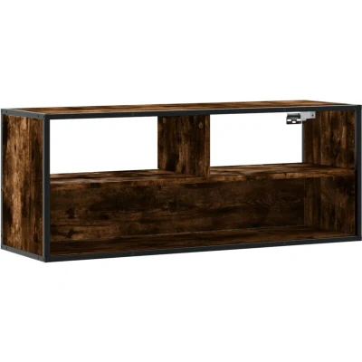 Image of vidaXL TV Cabinet Stand Smoked Oak Media Unit with Metal Frame, Ample Storage, Wall Mountable, 100 x 31 39.5 cm