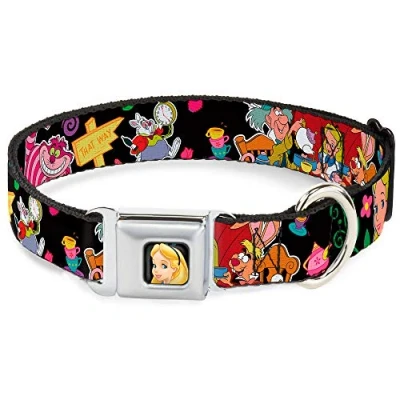 Image of Buckle Down Seatbelt Dog Collar Alice&#039;s Encounters in Wonderland 1&quot; Wide Fits 9 15&quot; Neck Small