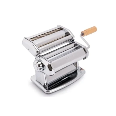 Image of Imperia New IPASTA Pasta Machine 100% Made in Italy Fresh Steel Manual Dough Scraper with Crank Creates a Sheet for Lasagne, Tagliolini, Fettuccine, Chromed