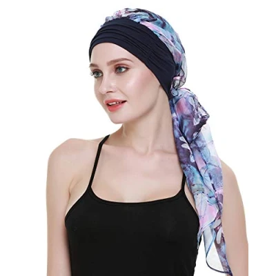 Image of Chemo Turbans for Cancer Patients Headwrap Scarves Alopecia Women Headwear Navy Pink