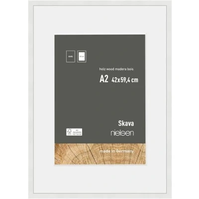 Image of nielsen Skava Photo Frame, A2, 42x59.4cm with White Mount to fit A3, Wooden Picture Frame Protective Float Glass and Push Turn Clips