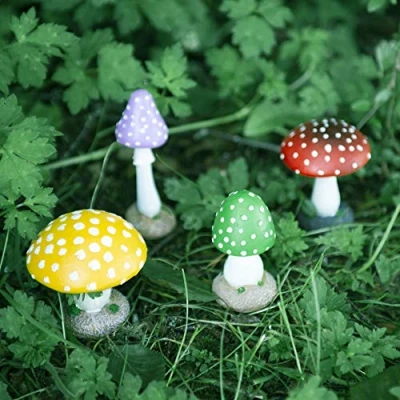 Image of Garden Mile 4pc Mushroom Ornaments Outdoor Fairy Accessories Toadstool Statues Gardening Gifts Decorations Multicoloured Figurines 4 Pack