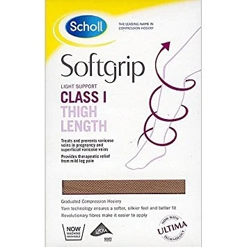 Image of Scholl Softgrip Ultima Class 1 Hold Up Thigh Length Stockings, Large, Natural