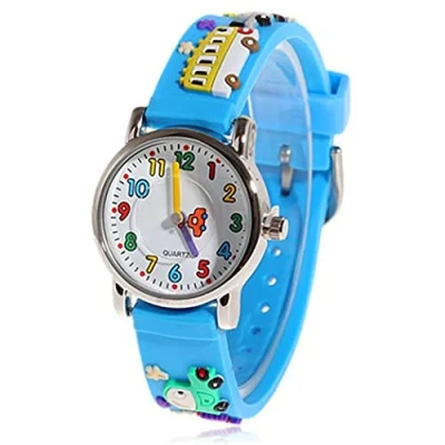 Image of Mixe First Time Teacher Boys Girls Children Kids Analog Wrist Watch Cartoon 3D Band Environment Friendly Silicone (Blue Car)