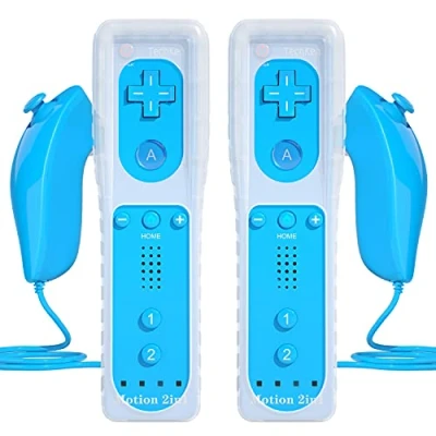 Image of 2 Sets Remote Controller for Wii, TechKen Replacement Built in Motion Plus and Nunchuck (2 Blue)