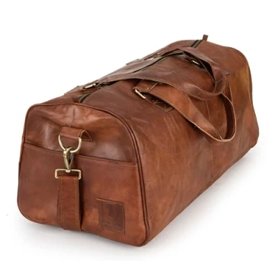 Image of Berliner Bags Weekender Oslo Leather Travel Bag Women Men Brown Large 45L, Cognac