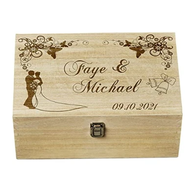 Image of Raised Words Personalised Large Wedding Floral Design Wooden Memories Keepsake Box