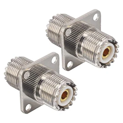 Image of Boobrie UHF Female to Coupler RF Straight Coaxial Connector SO 239 SO239 Flange Panel Mount PL259 VHF Antenna 4 Hole Adapter Pack of 2