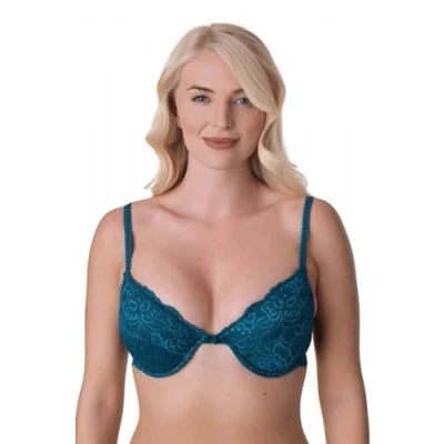 Image of Camille Womens Teal Floral Lace Padded Underwired Bra 34B Green