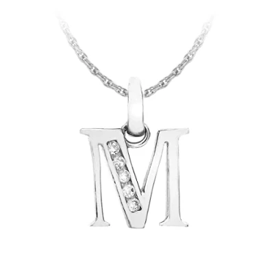 Image of Carissima Gold Women&#039;s 9 ct White Cubic Zirconia Initial M Pendant on 0.8 mm Prince of Wales Chain Necklace Length 46 cm/18 Inch