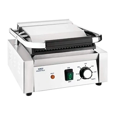 Image of Nisbets Essentials Single Contact Grill in Silver with Ribbed Top