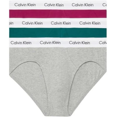 Image of Calvin Klein Men Hip Briefs Stretch Cotton Pack of 3, Multicolor (Gry Htr Chesapk Bay Jwl W/Wh Wbs), XS