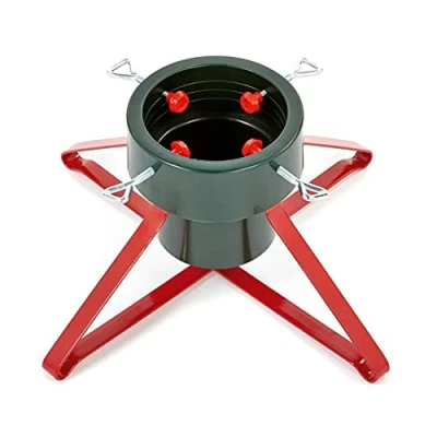 Image of Premier 46cm Green &amp; Red Real Tree Stand Plastic with Metal Base