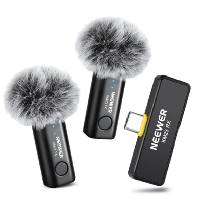 Image of NEEWER Wireless Lavalier Microphone Kit for USB C, Omnidirectional Condenser Mics Compatible with iPhone 16 15 Samsung Android Phone, Noise Cancelling Mini Lav Mic Vlogging Live Streaming, KM23