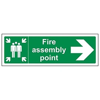Image of V Safety Fire Assembly Point Arrow Right Sign 600mm x 200mm 2mm Rigid Plastic