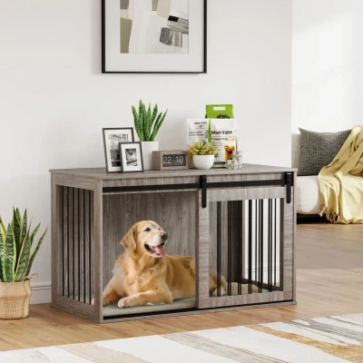 Image of PawHut Dog Crate Furniture, House Furniture Style for Extra Large Dogs, Kennel with Removable Cushion Indoor Use, 118 x 60 73 cm, Brown