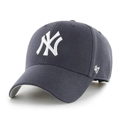 Image of 47 MLB New York Yankees MVP Unisex Baseball Cap : Adjustable Hook &amp; Loop Strap White Logo Colour Navy Blue