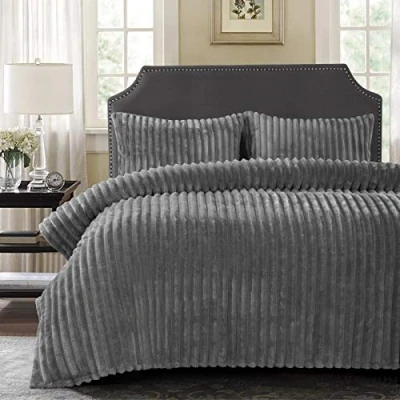 Image of YORKSHIRE HOMEWARE Chunky Rib Duvet Cover Sets Teddy Soft &amp; Cosy Luxury Fleece Easy Care Quilt Bedding Covers Pillowcases (Charcoal, Double)