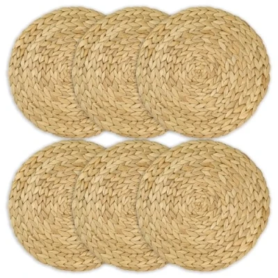 Image of HMF Round Braided Water Hyacinth Place Mat Washable Set of 6 30 cm