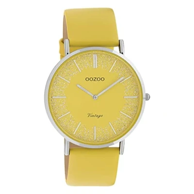 Image of Oozoo Women&#039;s Vintage Flat Watch with Leather Strap and Shiny Elements in The 40 mm dial., C20128 Yellow/Yellow,