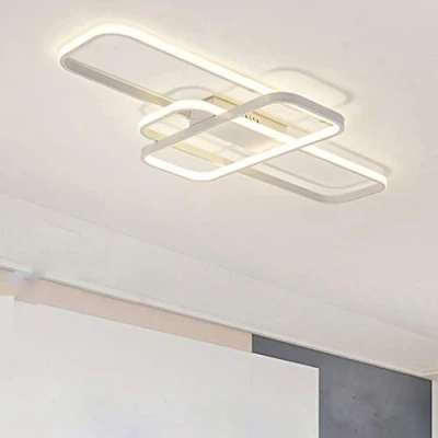 Image of LED Dimmable Ceiling Light Modern Lamp 3000K 6500K Flush Mount Chandelier Living Room Lights Square Design for Bedroom Kitchen Hallway Office Lighting (White/L90CM)