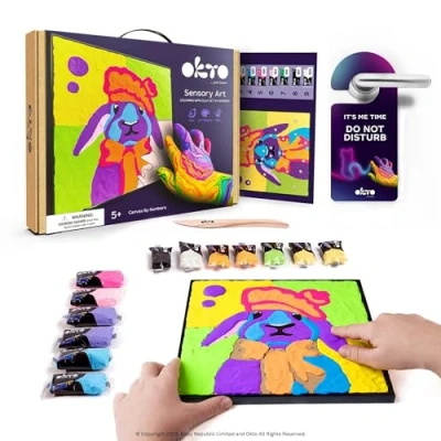 Image of OKTO Paint by Numbers for Children Kid&#039;s Kits with Air Dry Clay, Unique 2D Wall Art, Sensory Canvas Bunny Themed, Framed Animal Art Kit Age 5+