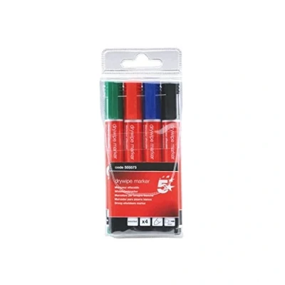 Image of 5 Star Drywipe Marker Xylene/Toluene Free Bullet Tip 2mm Line Assorted [Pack of 4]