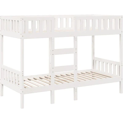 Image of vidaXL Bunk Bed Kids Loft White Pine Wood, 80x200 cm, Space Saving Design, Built In Ladder, Guardrails for Children Bedroom