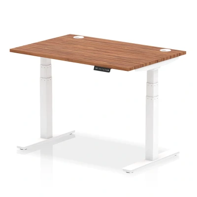 Image of Air 1200x800mm Height Adjustable Desk Walnut Top Cable Ports White Leg
