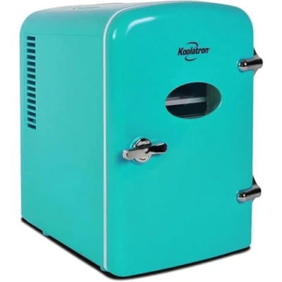Image of Koolatron Retro Mini Fridge For Bedrooms 4L Small 6 Can Table Top Quiet Fridges Skincare Food Drinks Kids Home Car &amp; Travel 12v Portable Cooler Refrigerator, Aqua