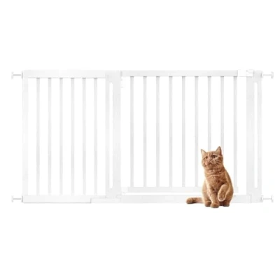 Image of Bettacare Wooden Elegance Dog Gate, White, 145cm 153cm, Pressure Fit Safety 73cm Extra Wide Doorway, Gate for Puppy, and Pet, Stylish Design Easy Installation