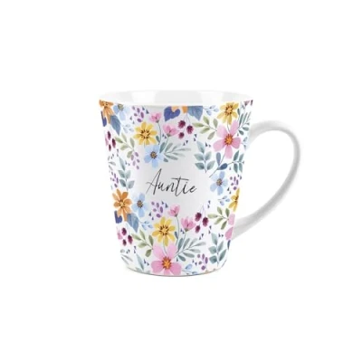 Image of Auntie Gift Mug Colourful Flowers Small Latte Ceramic Tea/Coffee Cup Presents for Her