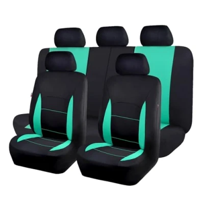 Image of Flying Banner Flat Cloth Universal Fit Car Seat Covers Full Set with Airbag Compatible (Black and Mint Green)